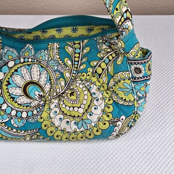 Vera Bradley Peacock Blue Green Paisley Shoulder Bag Glasses Pouch - Picture 4 of 8